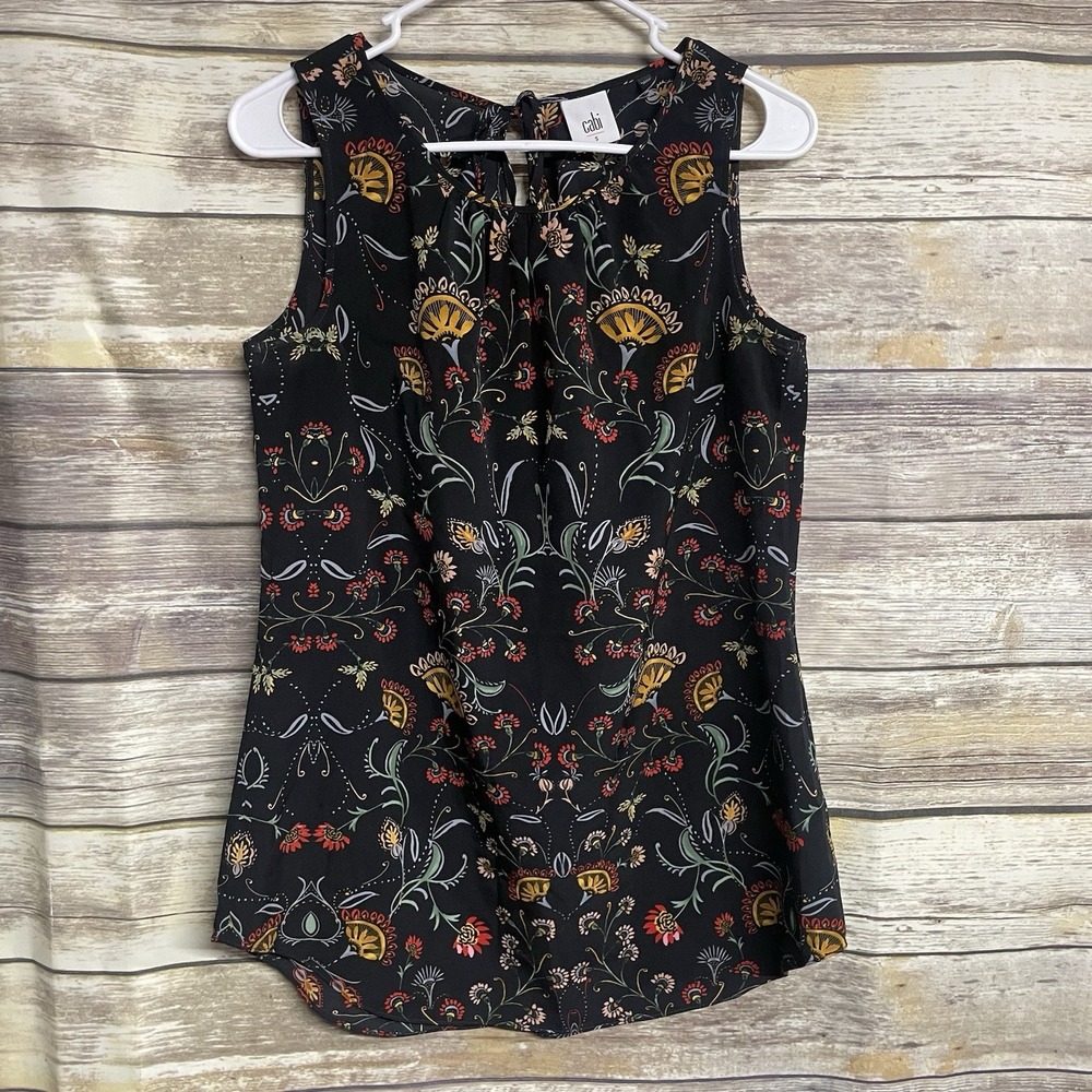 Cabi Blouse Top Small Sleeveless Tank Chiffon Tie Back‎ Floral Legend 3621